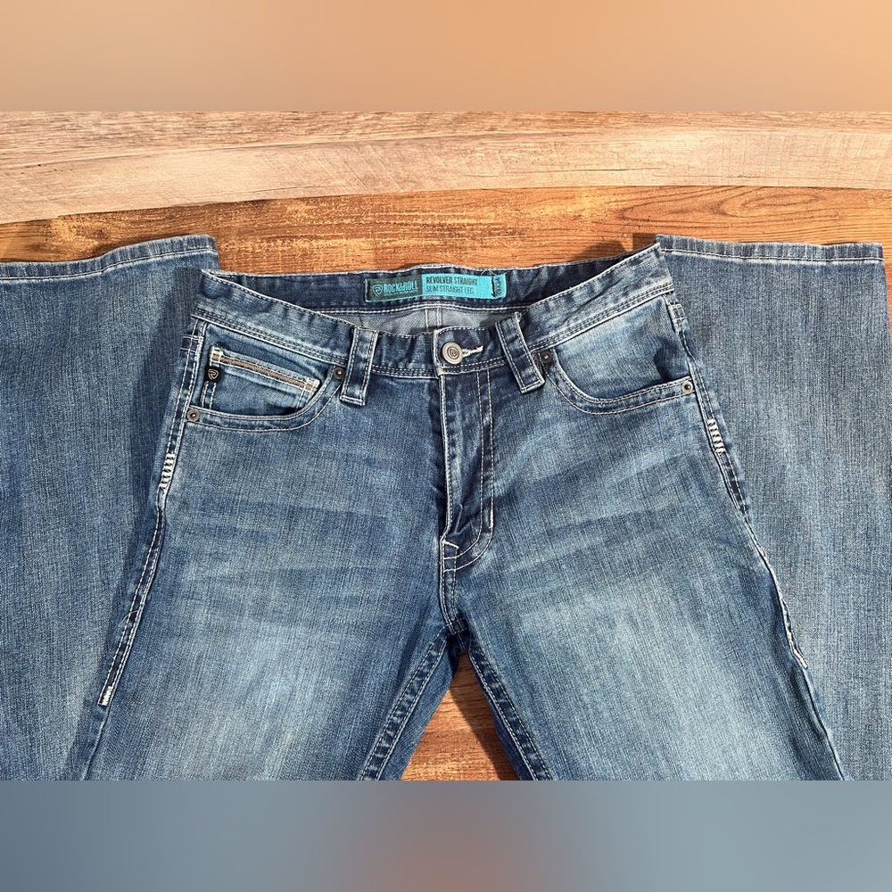 Rock & Roll Denim Revolver Straight Slim Fit Straight Mens Jeans 29x34 - Picture 6 of 10